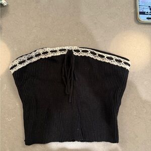 Edikted Black Tube Top with White Lace Trim